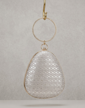 Silver oval clutch bag