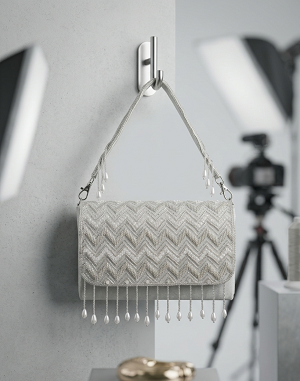 Beaded clutch silver bag